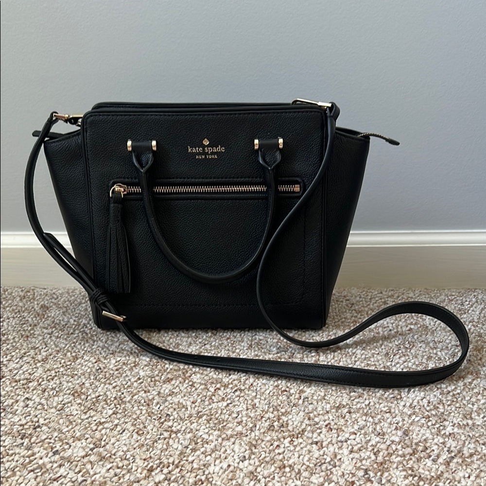 Kate Spade Black Crossbody Satchel with Gold Accents